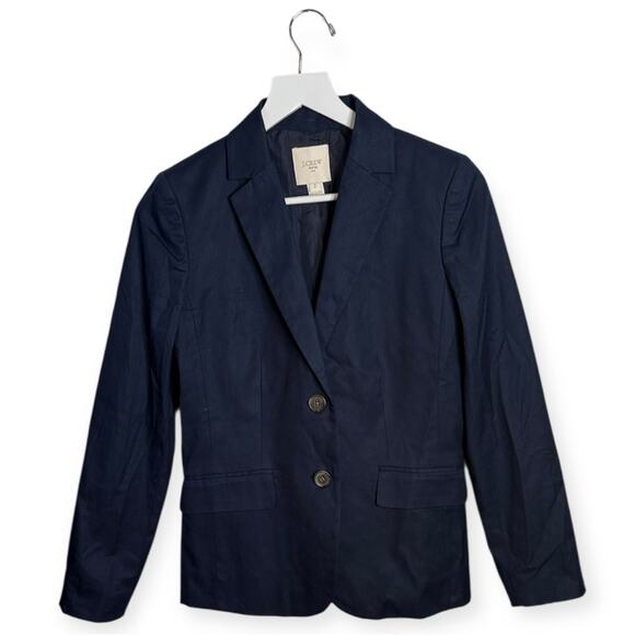 J.CREW Navy Classic Suiting Cotton Button-front Blazer W1770 Sz 2 - Picture 1 of 7